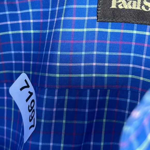PAUL STUART Shirt Mens M Plaid Woven Button Up Long Sleeve Cotton Blue - Picture 16 of 16